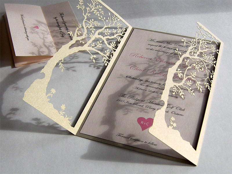 Love tree - custom laser cut wedding invitations close up