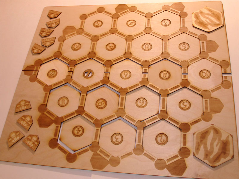 Laser cut and engraved Settlers of Catan 1