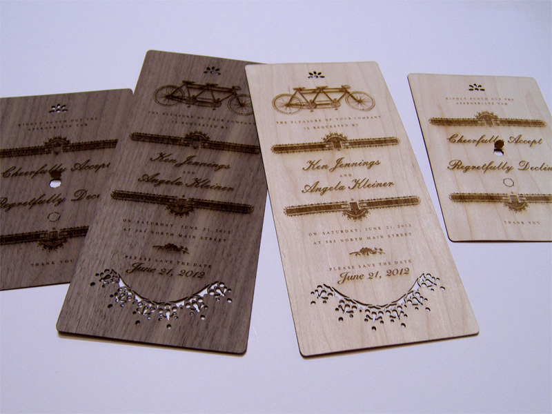 Maple and walnut wood wedding invitations