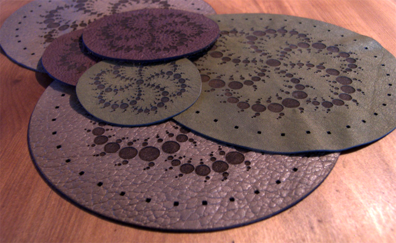 Leather laser cut and engraved crop circle patches