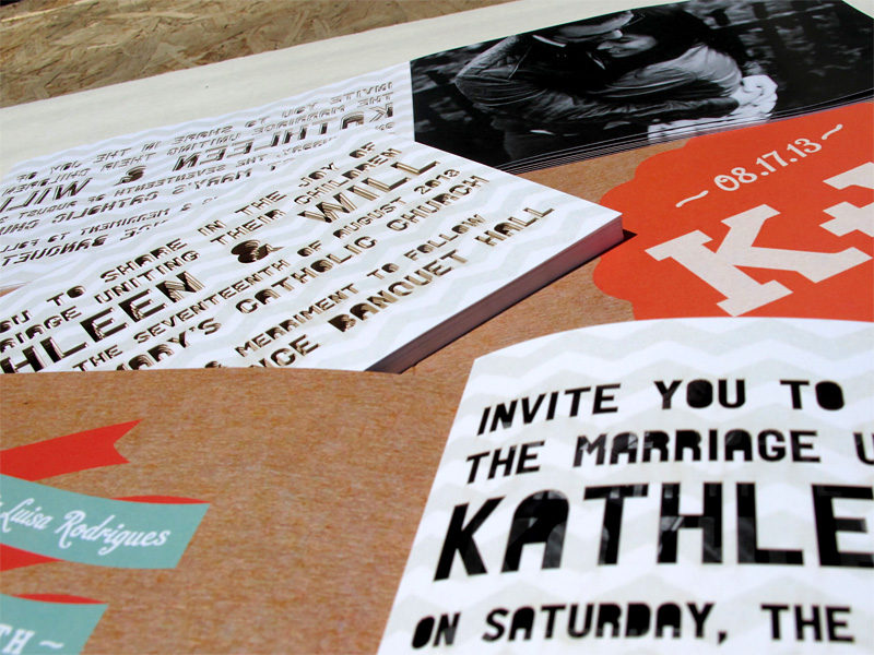 Laser cut font cutouts wedding invitation booklet showing back and front covers close up of laser cut letters