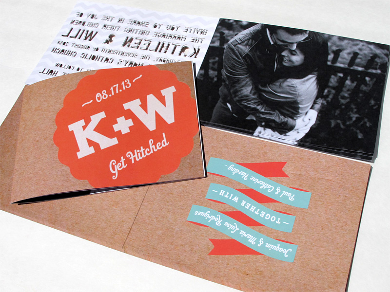 Laser cut font cutouts wedding invitation booklet showing back and front covers