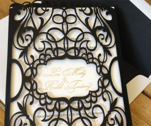 Custom chantilli lace laser cut wedding invitation sleeves or pockets