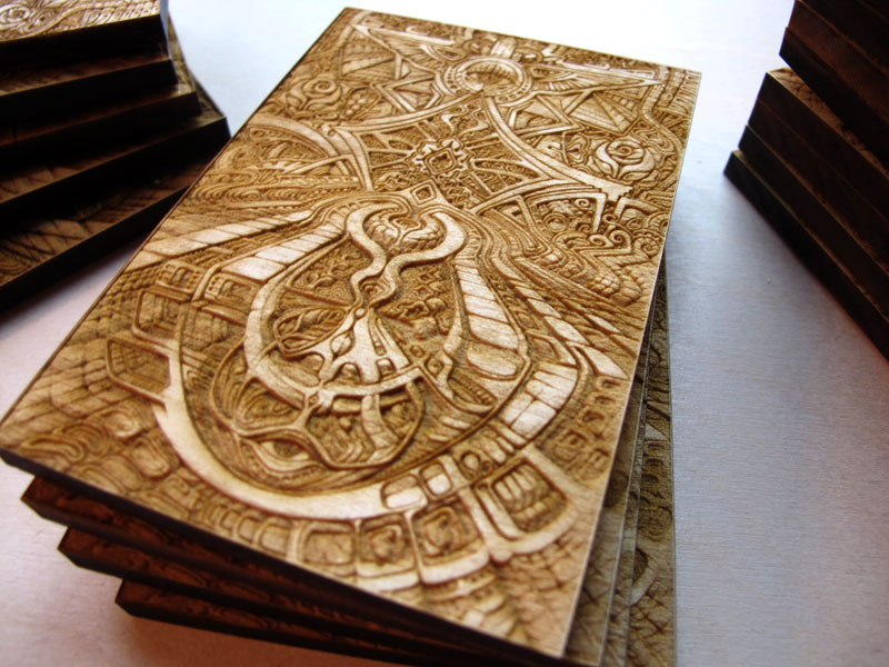 Laser cut and laser engraved wood print by Laura Boreal Isis 6