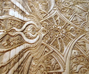 Laser cut and laser engraved wood print by Laura Boreal Isis 4