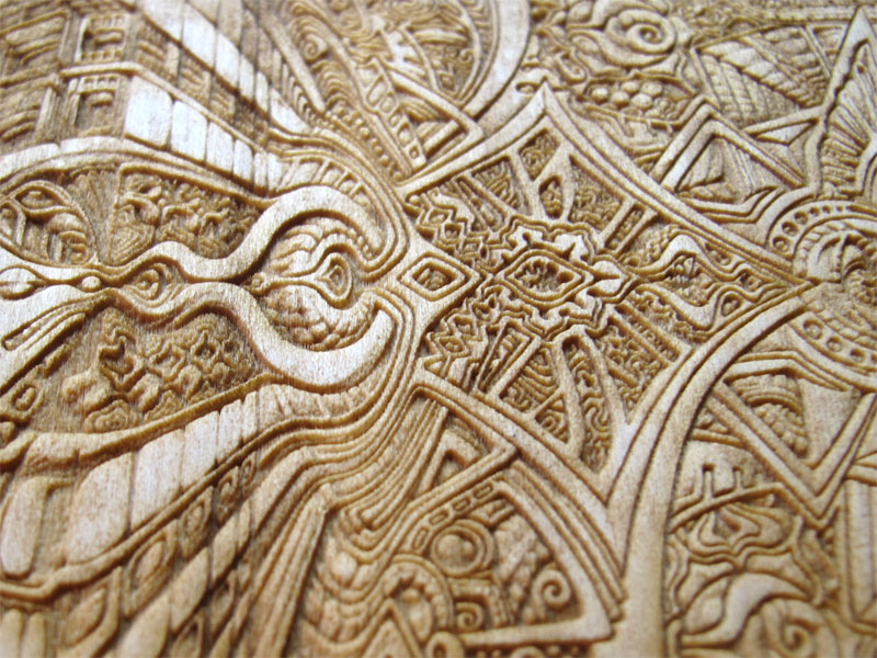 Laser cut and laser engraved wood print by Laura Boreal Isis 4