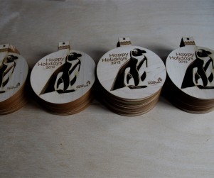 Custom laser cut wood Christmas tree ornaments for the Vancouver Aquarium