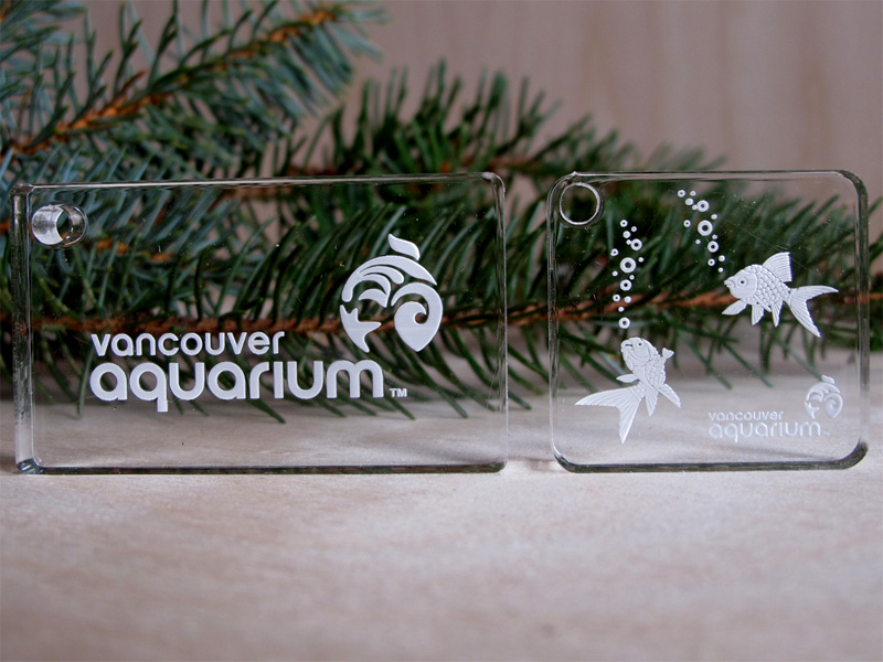Example of laser etching on acrylic for the Vancouver Aquarium