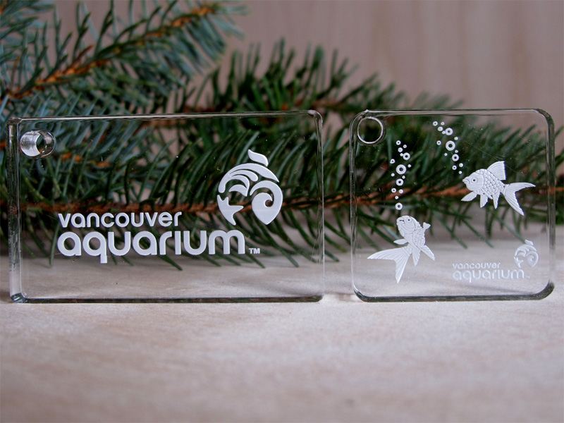 Example of laser etching on acrylic for the Vancouver Aquarium