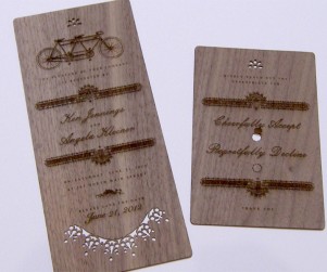 Walnut laser cut wedding invitations