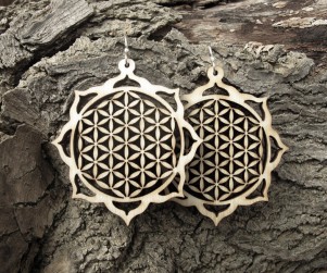 lotus mandala laser cut flower of life wood earrings