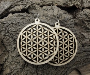 laser cut flower of life wood earrings