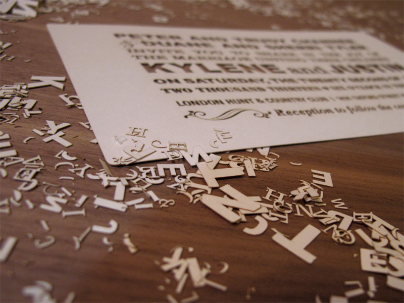 Fontography inspired laser cut invites angle shot