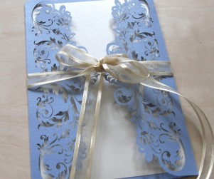 periwinkle blue french flair laser cut wedding invitations