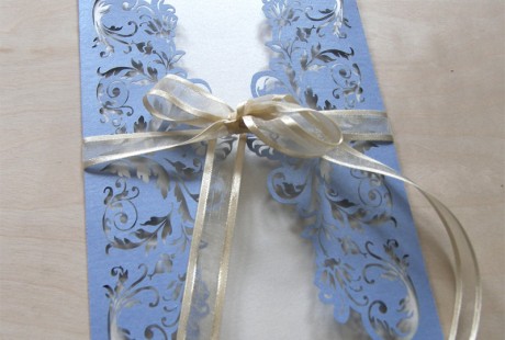 periwinkle blue french flair laser cut wedding invitations
