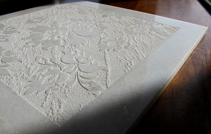 Custom designed and laser engraved white Italian granite tiles -3