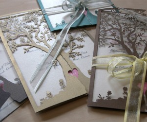 Love Tree laser cut wedding invitations in different colours